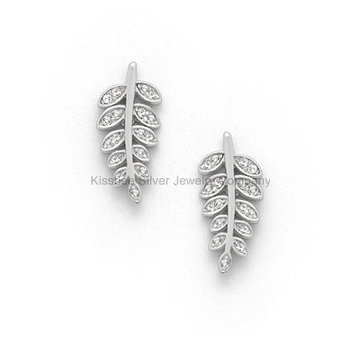 Leaf Shape 925 Sterling Silver Accessories Stud Earrings for Lady, Brass Jewelry (KE3032)